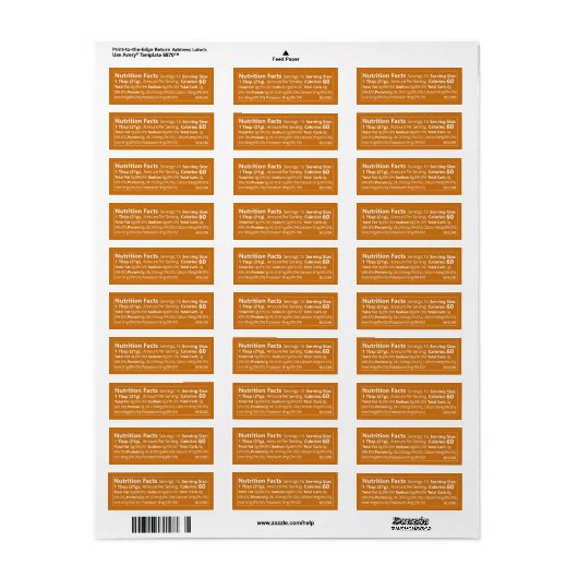 2023 Amber Gold Honey Voedingsfeiten Etiket (Full Sheet)