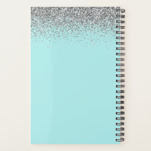 2023 Aqua Blauw Teal Zilver Glitter Monogram Planner (Achterkant)