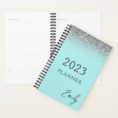 2023 Aqua Blauwe Teal Zilveren Glitter Monogram Planner (Display)