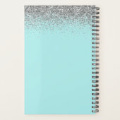 2023 Aqua Blauwe Teal Zilveren Glitter Monogram Planner (Achterkant)