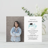 2023 Aqua White Photo Graduation Party Kaart (Staand voorkant)