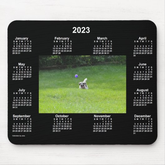 2023 Ball-spelenderkalender met Dog Neon-foto van  Muismat (Voorkant)
