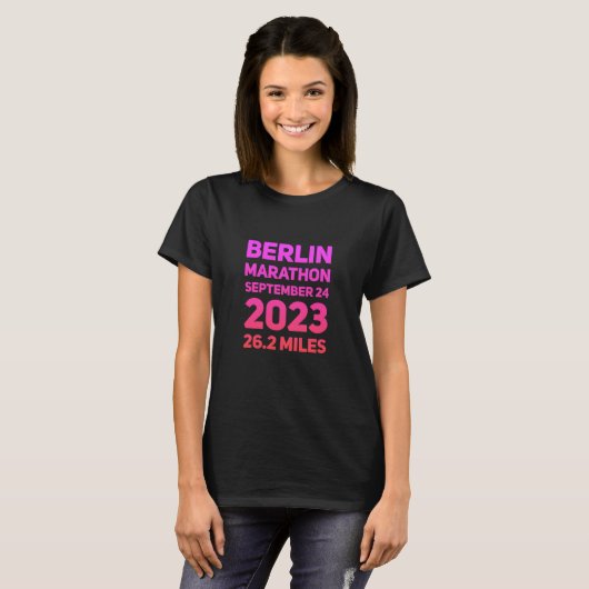 2023 Berlijn Marathon Roze T-shirt (Voorkant volledig)
