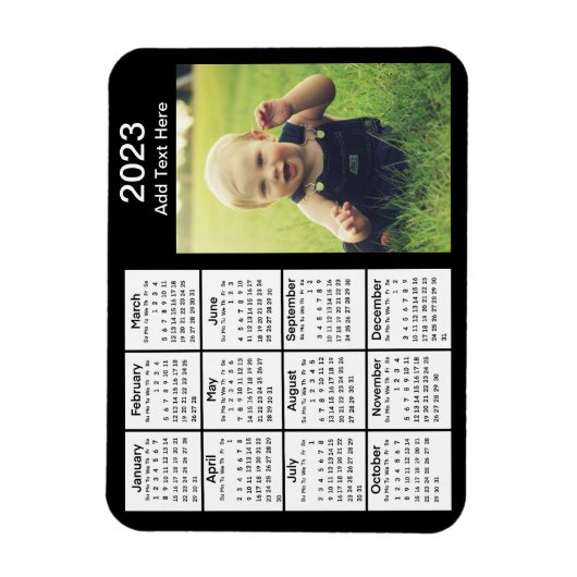 2023 Black Mini Photo Calendar Magneet (Verticaal)