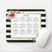 2023 Black White Striped Floral Gold Calendar Muismat (Met muis)