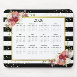 2023 Black White Striped Floral Gold Calendar Muismat