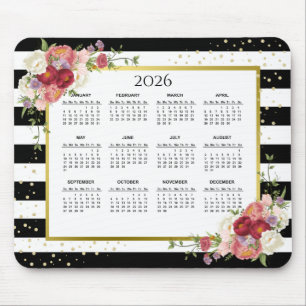 2023 Black White Striped Floral Gold Calendar Muismat
