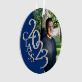 2023 Blauw en Zilver Afstuderen Foto Ornament (voorkant)