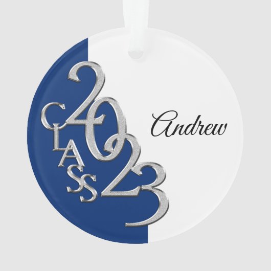 2023 Blauw en Zilver Afstuderen Foto Ornament (achterkant)