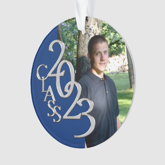 2023 Blauw en Zilver Afstuderen Foto Ornament (voorkant)