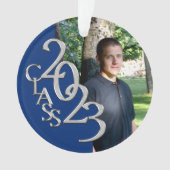 2023 Blauw en Zilver Afstuderen Foto Ornament (voorkant)