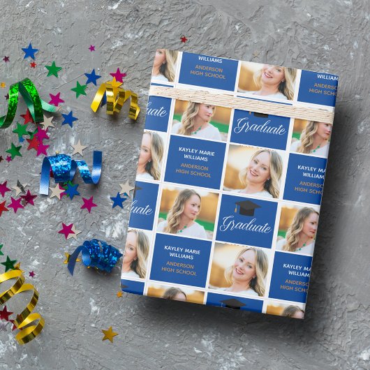 2023 Blauwe Witte Afstudeerfoto Afstuderende Fotog Cadeaupapier