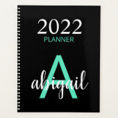 2023 Blauwgroen zwarte eenvoudige moderne monogram Planner (Voorkant)