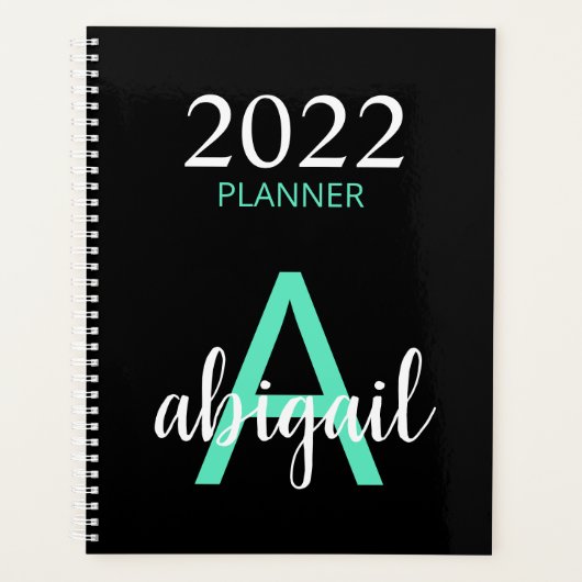 2023 Blauwgroen zwarte eenvoudige moderne monogram Planner (Voorkant)