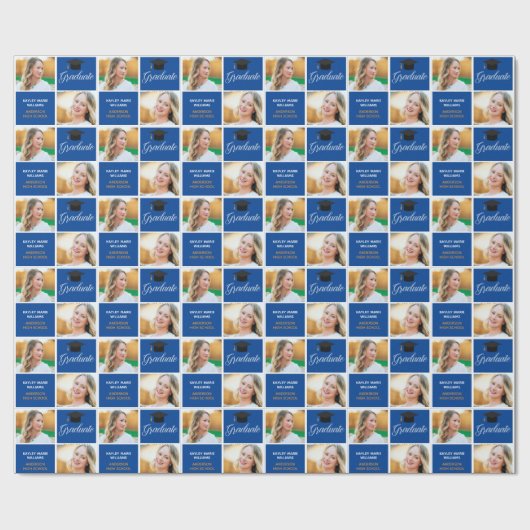 2023 Blue White Graduate Senior Photo Graduation Cadeaupapier (Vlak)