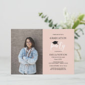 2023 Blush Black Photo Graduation Party Kaart (Staand voorkant)