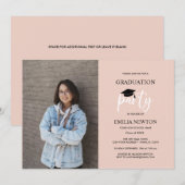 2023 Blush Black Photo Graduation Party Kaart (Voorkant / Achterkant)