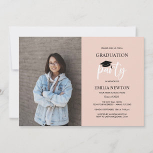 2023 Blush Black Photo Graduation Party Kaart