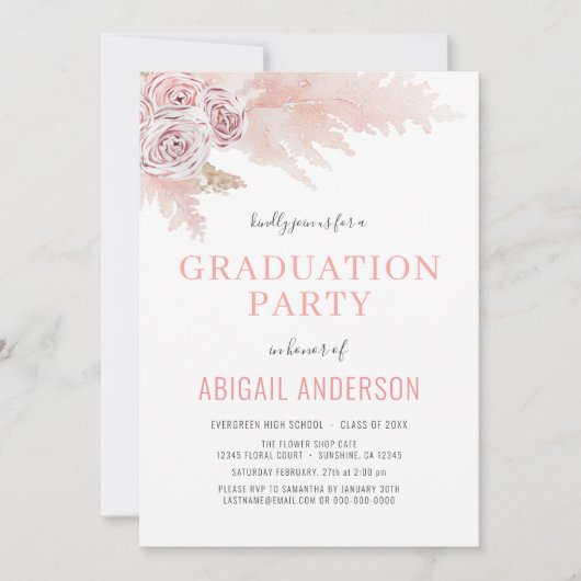 2023 Boho Afstuderen Floral Palms Girly Invitation Kaart (Voorkant)
