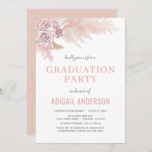 2023 Boho Afstuderen Floral Palms Girly Invitation Kaart (Voorkant / Achterkant)