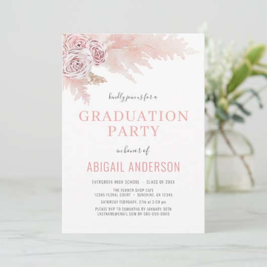 2023 Boho Graduation Party Floral Palms Foto Kaart (Staand voorkant)