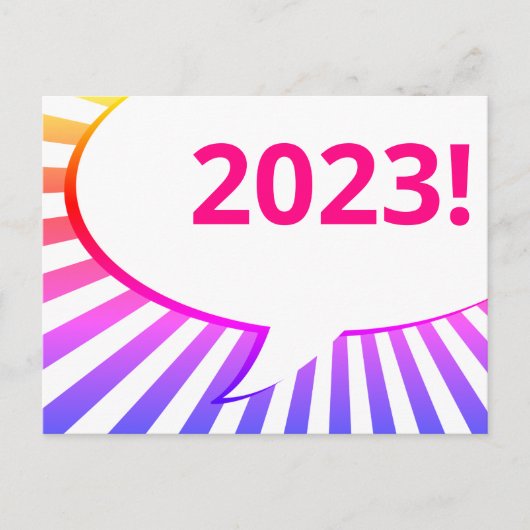 2023 briefkaart met komische zeepbel (Voorkant)