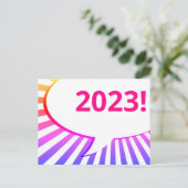 2023 briefkaart met komische zeepbel (Staand voorkant)