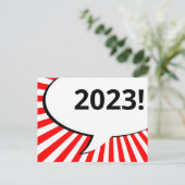 2023 briefkaart met komische zeepbel (Staand voorkant)