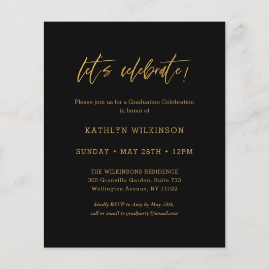 2023 BUDGET Elegant Gold Script Afstudeerder Invit Flyer (Achterkant)