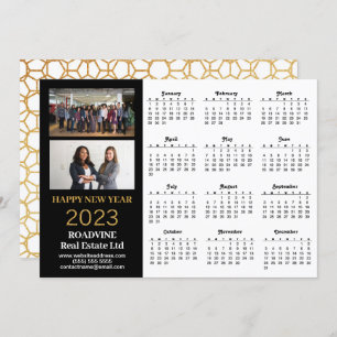 2023 Business 2 Foto Modern Gold Script Calendar Feestdagenkaart