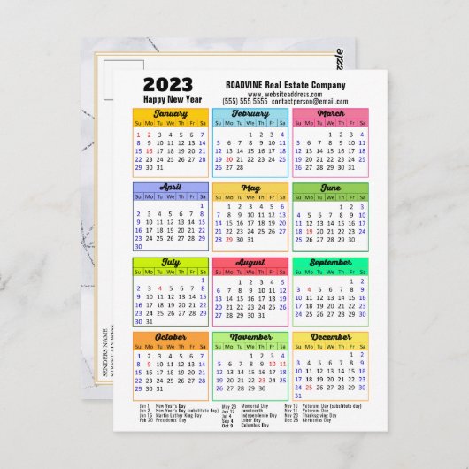 2023 Business Calendar Modern Grey Black Script Briefkaart (Voorkant / Achterkant)
