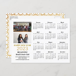 2023 Business Photo Modern Gold Script Calendar Briefkaart