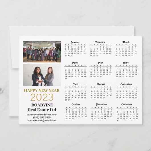2023 Business Photo Modern Gold Script Calendar Feestdagenkaart (Voorkant)