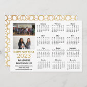 2023 Business Photo Modern Gold Script Calendar Feestdagenkaart (Voorkant / Achterkant)