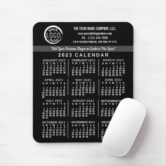 2023 Calendar Black Custom Business Logo Name Easy Muismat (Met muis)