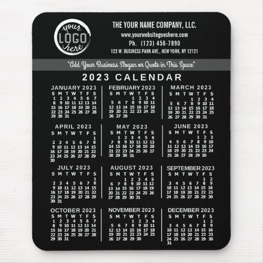 2023 Calendar Black Custom Business Logo Name Easy Muismat (Voorkant)