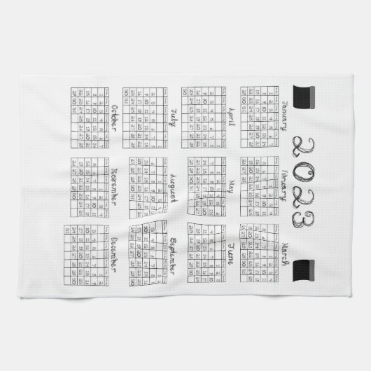 2023 Calendar Black Fabric Font Line Art Sewing Theedoek (Horizontaal)