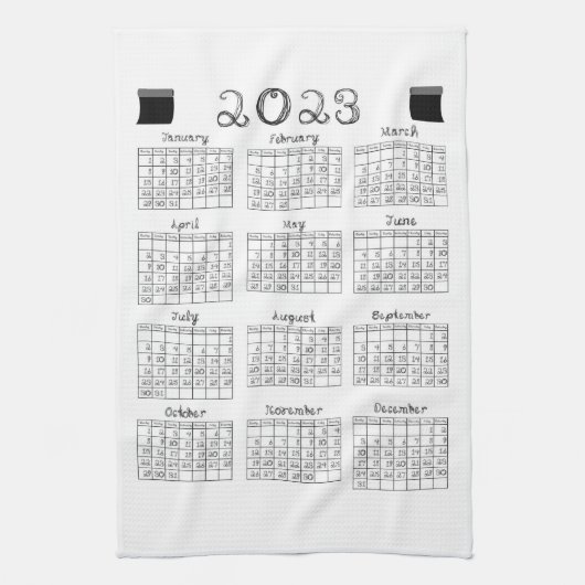 2023 Calendar Black Fabric Font Line Art Sewing Theedoek (Verticaal)