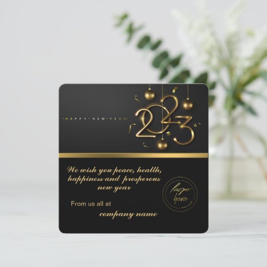 2023 Calendar Black Gold Greeting with Logo (Staand voorkant)