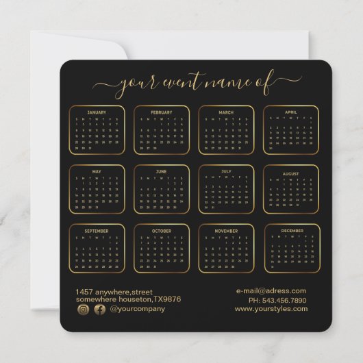 2023 Calendar Black Gold Greeting with Logo (Achterkant)