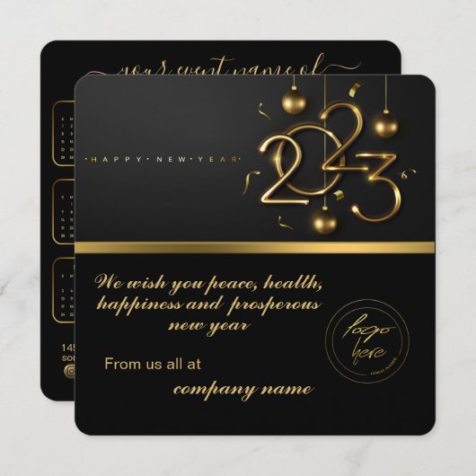 2023 Calendar Black Gold Greeting with Logo (Voorkant / Achterkant)