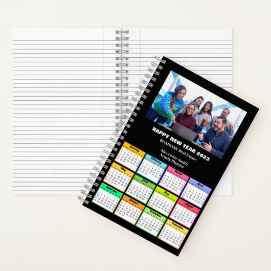 2023 Calendar Business Custom Photo Modern Black Notitieboek (Binnen)