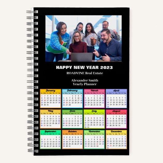 2023 Calendar Business Custom Photo Modern Black Notitieboek (Voorkant)