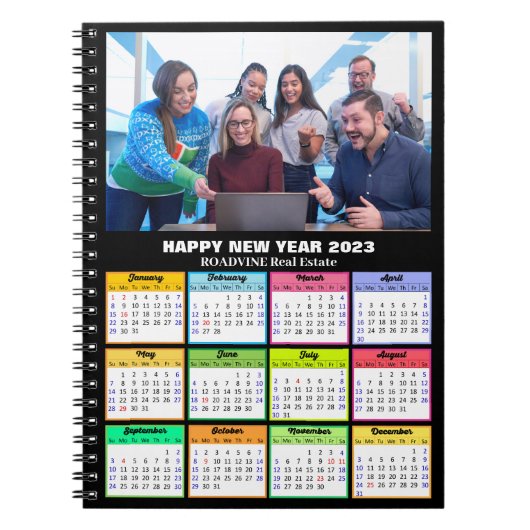 2023 Calendar Business Custom Photo Modern Black Notitieboek (Voorkant)