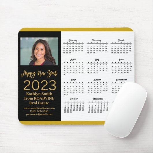 2023 Calendar Business Gold Script Photo Muismat (Met muis)