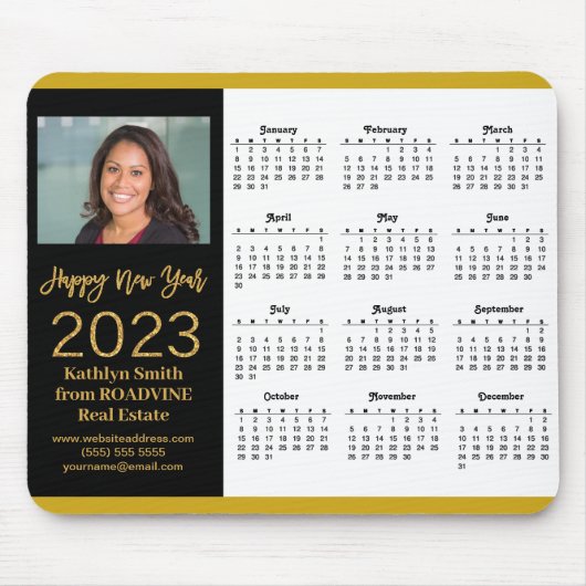 2023 Calendar Business Gold Script Photo Muismat (Voorkant)