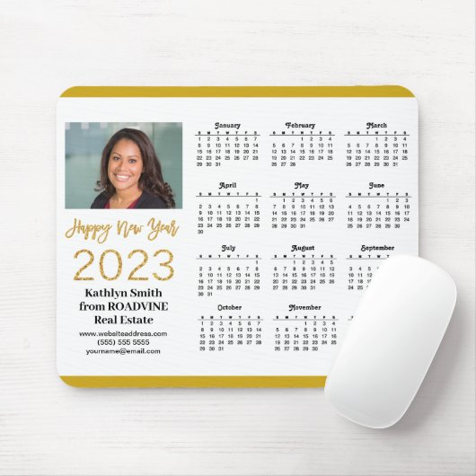2023 Calendar Business Gold Script Photo Simple Muismat (Met muis)