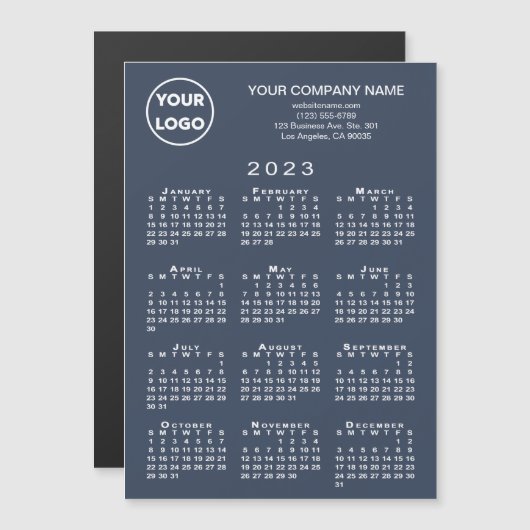 2023 Calendar Business Logo Text Navy Magnet Kaart (Voorkant / Achterkant)