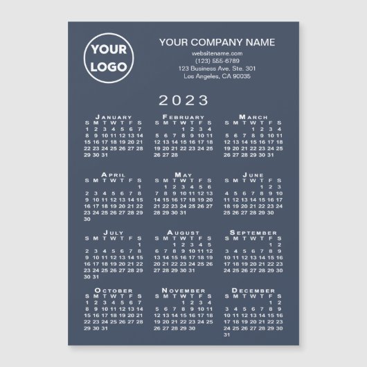 2023 Calendar Business Logo Text Navy Magnet Kaart (Voorkant)