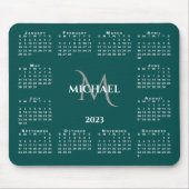2023 Calendar Chic Monogram Name on Blauwgroen Muismat (Voorkant)